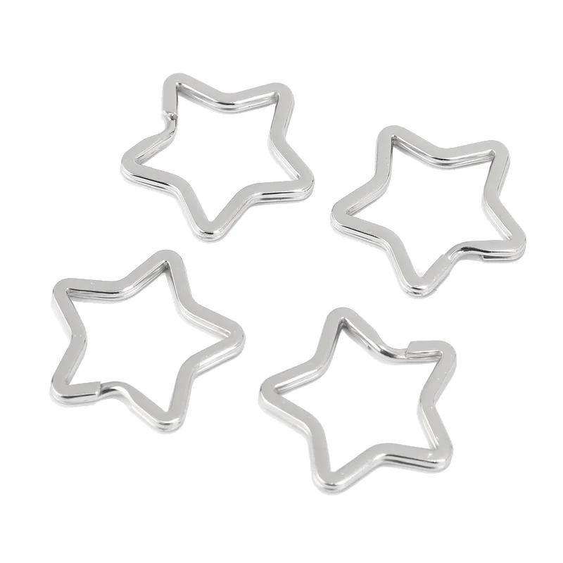 

10pcs High Quality Pentagram Shape Stainless Steel Key Chains Silver Color Star Split Key Rings Ornament Accessories 33mm