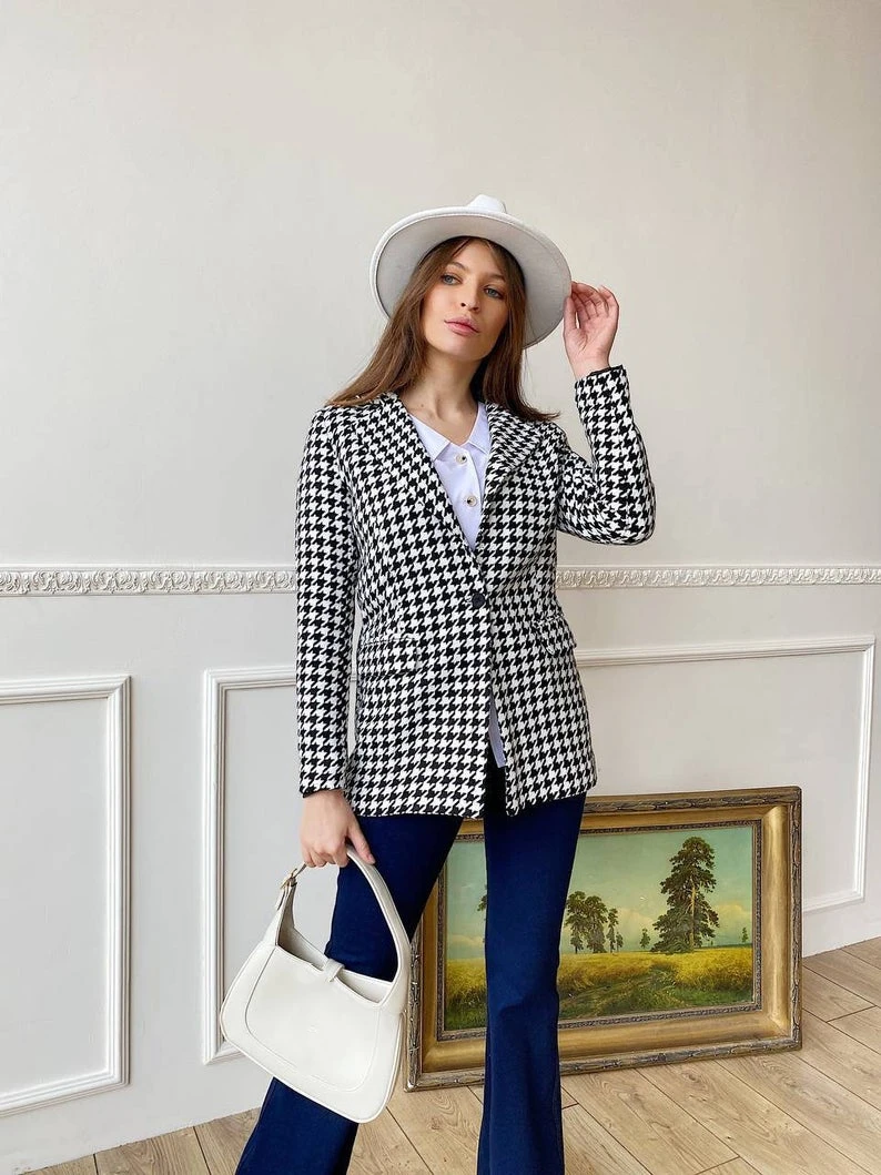 Classic Plaid Women Suits Elegant Custom Made One Button Check Blazer Office Lady Casual Jacket 1 Piece