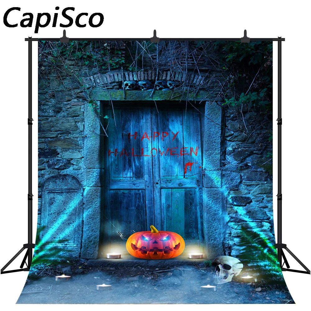 Capisco Photography Background Horrible Halloween Old House Door Pumpkin Ghost Baby Children Backdrops For Photo Studio prop