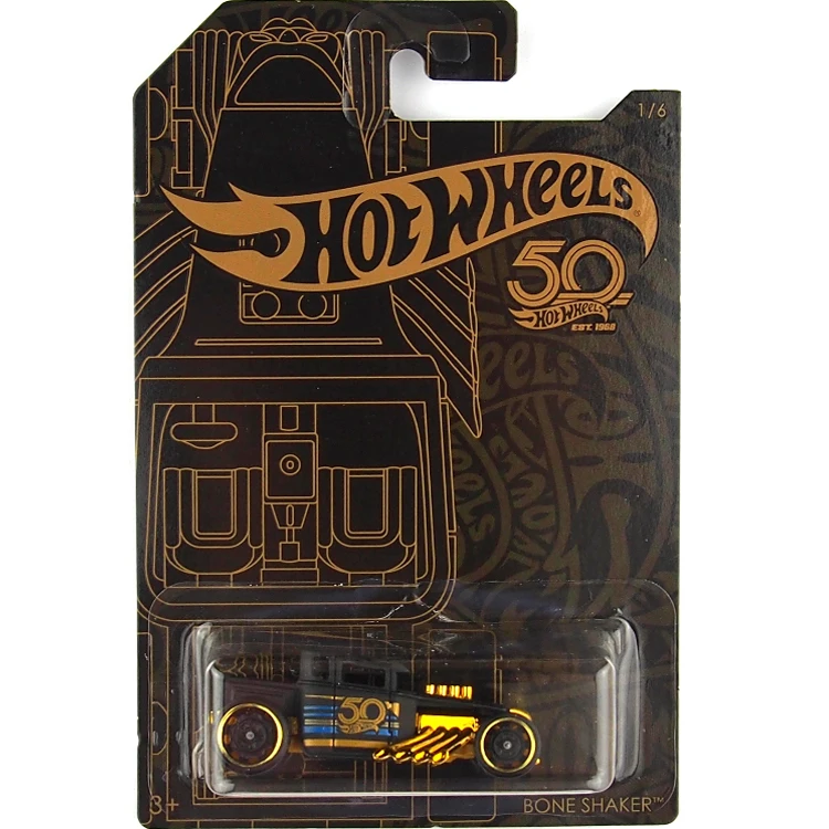 Original Hot Wheels Car Collector\'s Edition 50th Anniversary Black Gold Metal Diecast Car Toys Vehicle For Children Juguetes