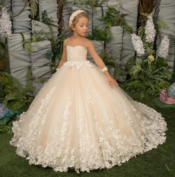 Fancy Flower Girl Dresses Vestidos daminha A Line Kids Evening Pageant Gowns Pearls Applique First Communion Dresses For Girls