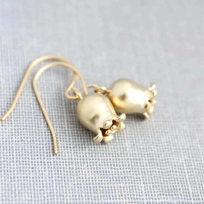 Lily of the Valley Brinco Matte Gold Color Bell Flower Small Tulip Dangle Earrings for Women Female Drop Earring Fashion Jewelry