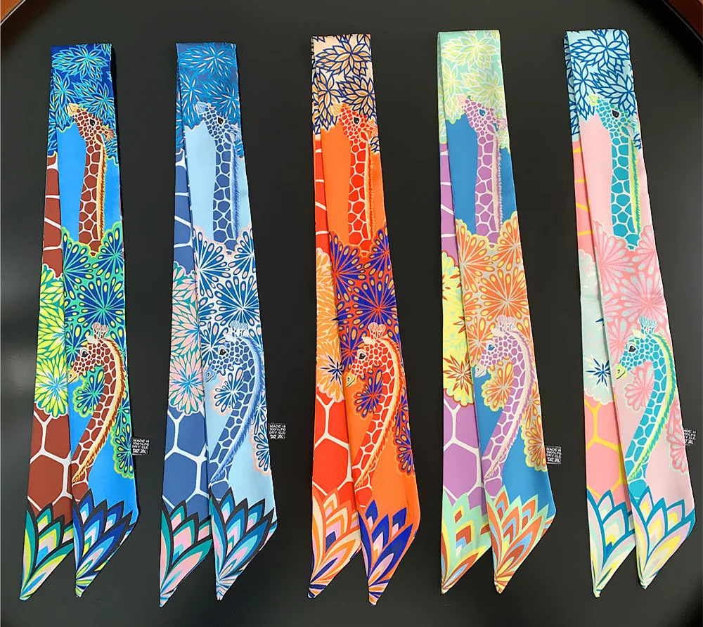 New design Multi-function skinny scarves giraffe printed for Ladies silk scarves Thin and Long scarf heandband female kerchief