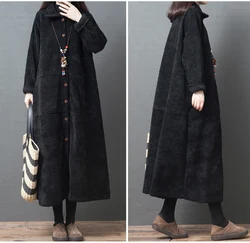 2023 New Spring Autumn Corduroy Trench Coats For Women Clothing Vintage Korean Loose Large Size Long Sleeve Dress XA1131