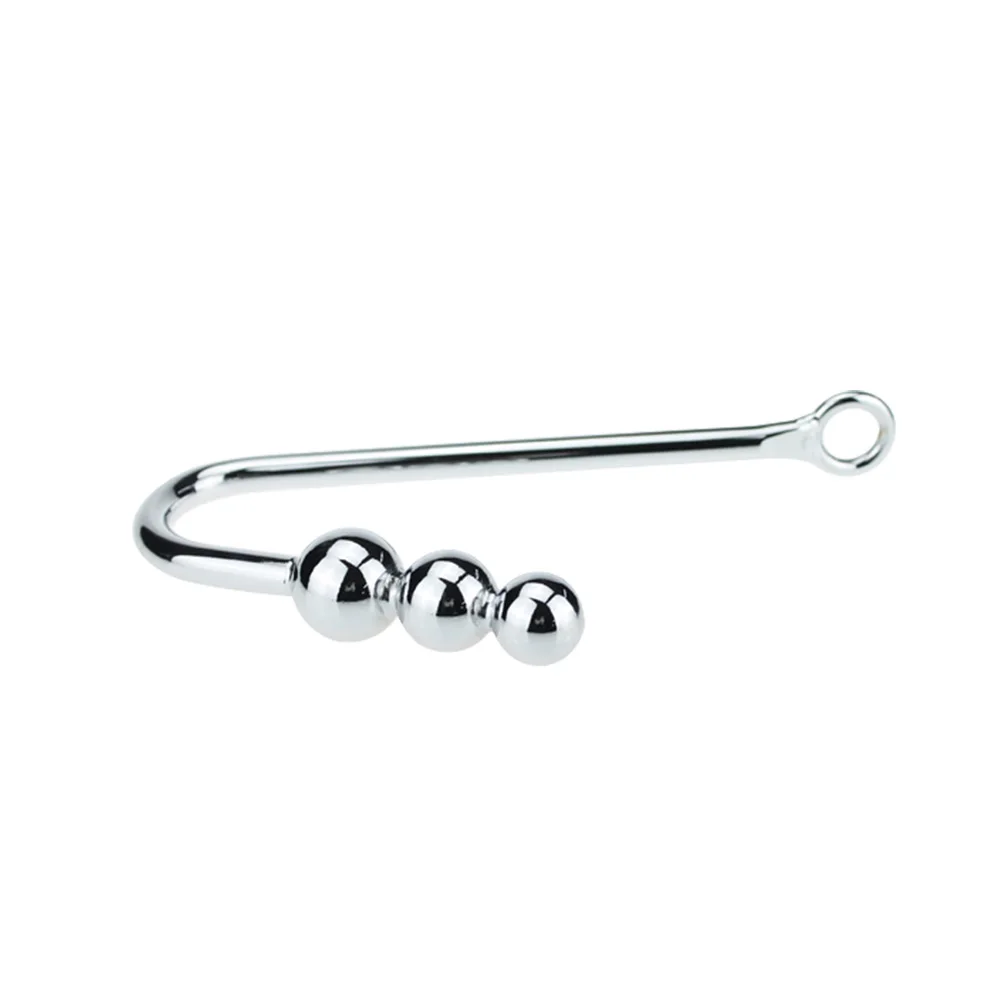 Length 245mm 170g large size stainless steel anal hook with 3 ball metal butt beads Pull ring hole dilator slave BDSM sex toy