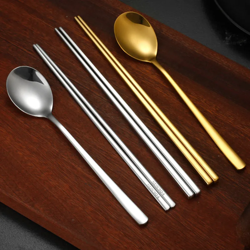 304 Stainless Steel Chinese Chopsticks Gold Silver Spoon Tableware Food Noodles Sushi Chopsticks Kitchen Tableware Accessories