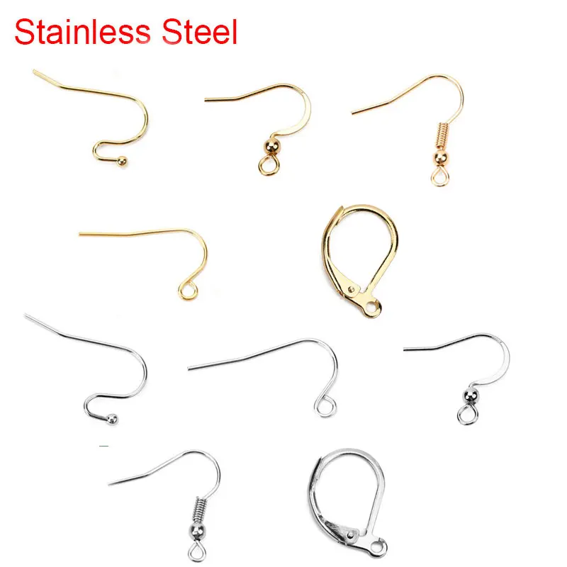 50pcs/lot Stainless Steel Earring Hooks Anti Allergy Hypoallergenic Earrings Clasp Wire For Diy Jewelry Making Supplies Findings