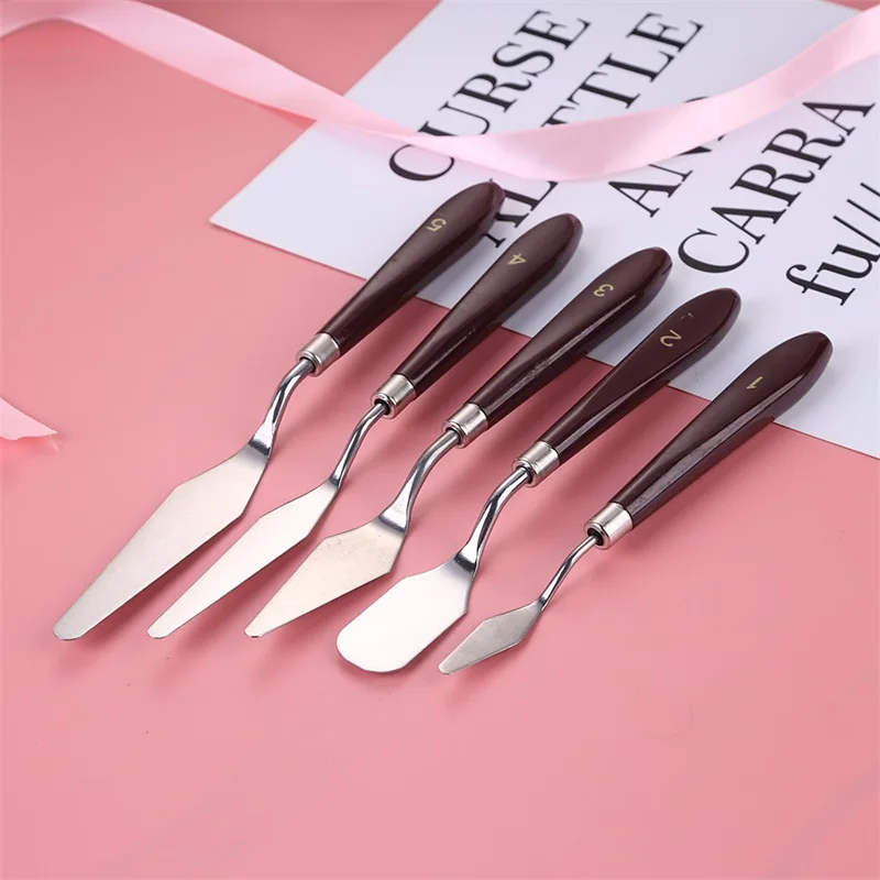 5pcs/set Stainless Palette Knife Set Spatula Gouache Supplies for Oil Painting Knife Arts Tool Flexible Blades Mixing Knifes