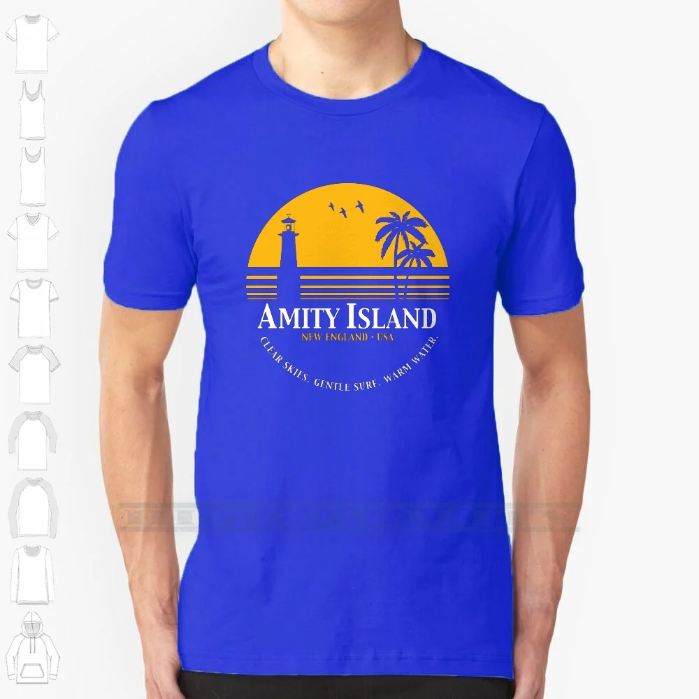 Amity Island 100% Cotton T Shirt Jaws Amity Island Fishing Shark Movie Beach Phone Cover Hooper Quint Police Tee Short Sleeve