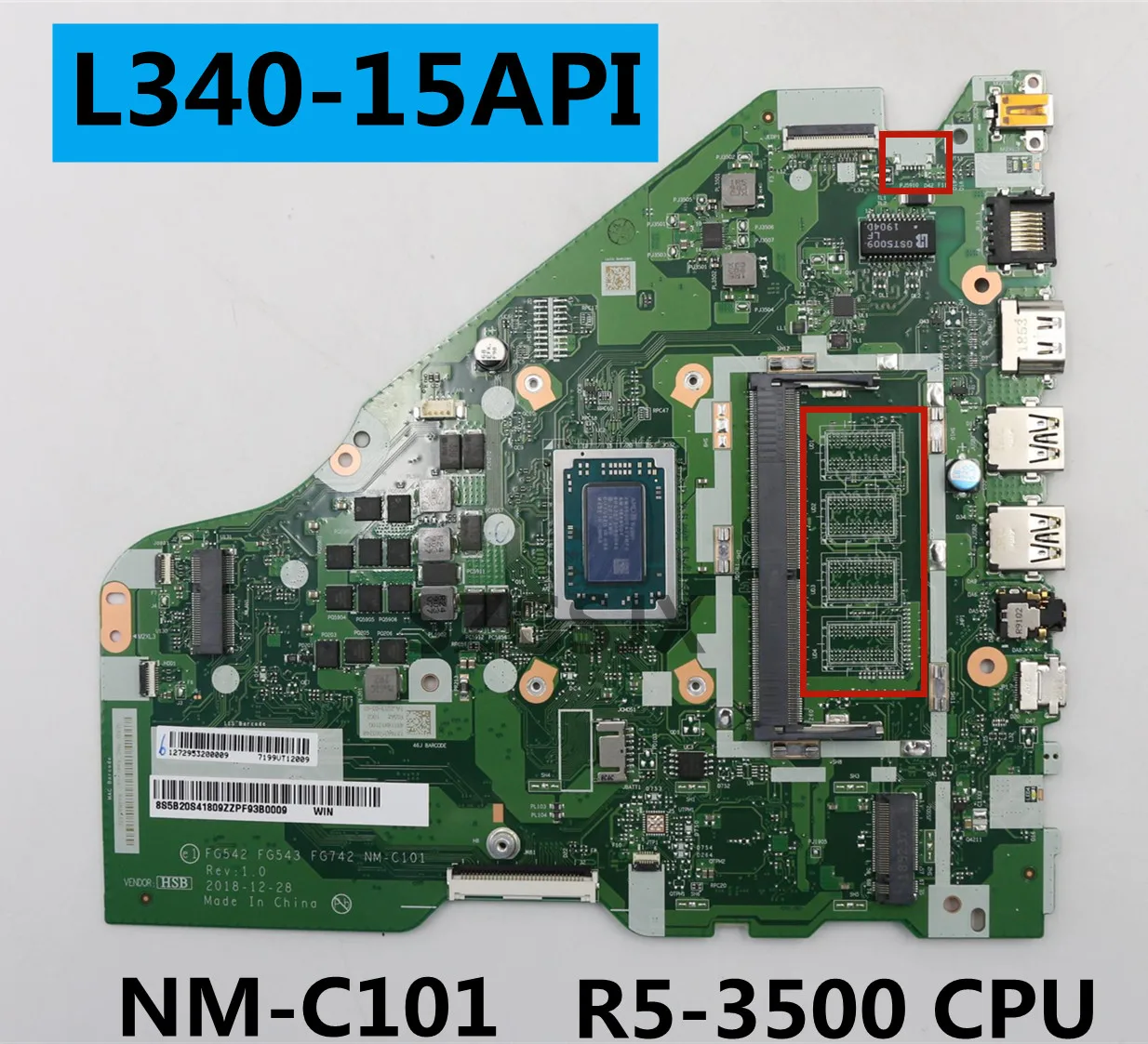 FOR LENOVO Ideapad L340-15API Laptop Motherboard 81LW FG542 FG543 FG74O2 NM-C101, R5-3500 CPU ,5B20S41809 5B20S41810