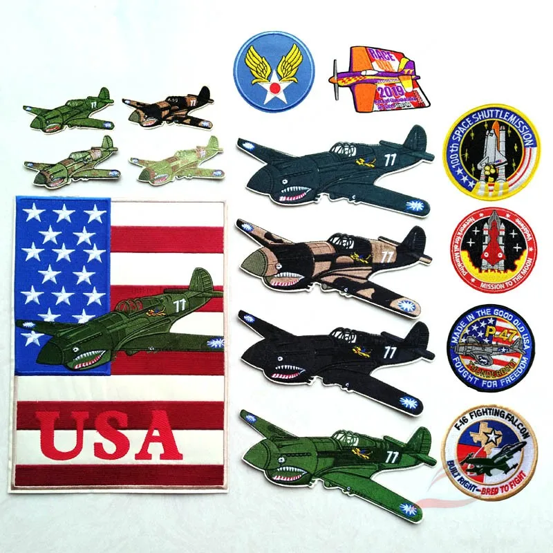 World War II Flying Tigers Space Shuttle Embroidery Cloth Sticker Large Badge Clothes Vest Leather Patch   D225