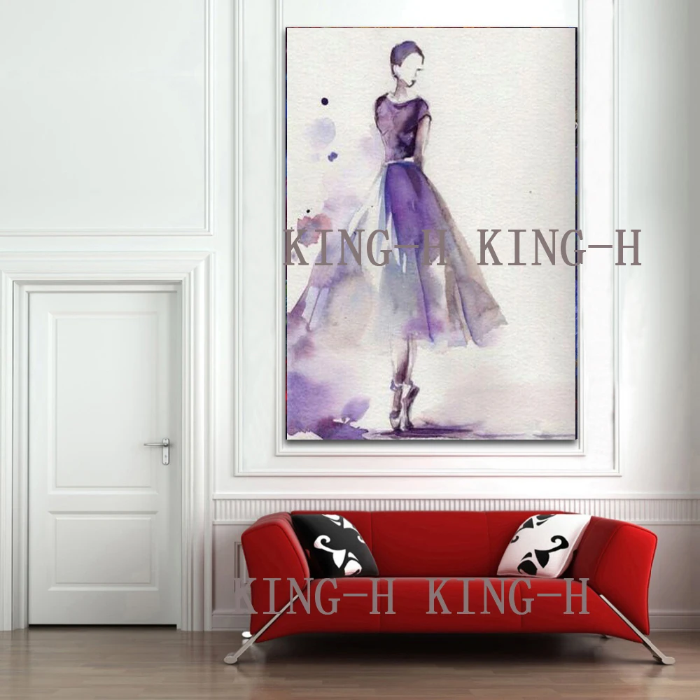 Hand-painted figure painting in the purple dress sexy dancing girl figure painting hand-painted wall on the canvas sitting room