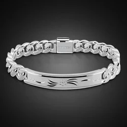 Fashion 925 Sterling Silver Bracelet for Men Male Cool Rock Punk Style Bracelet 100% Solid silver 10 mm 20 cm Bracelet Jewelry