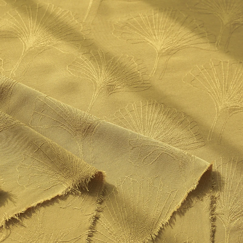 1 meter X 1.4 meter Warm yellow rayon material leaf pattern viscose fabric jacquard