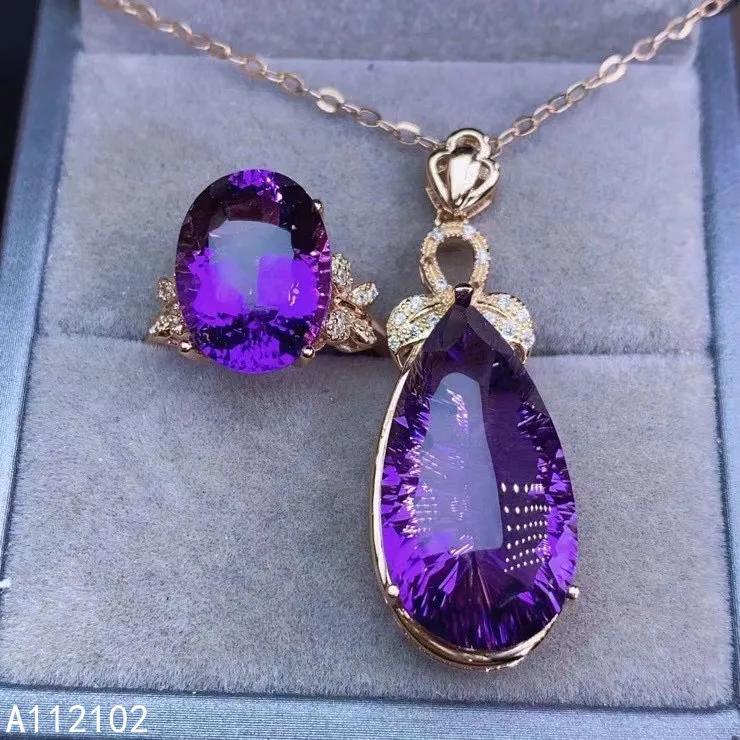 

KJJEAXCMY fine jewelry 925 sterling silver inlaid natural natural Amethyst popular girl new ring pendant set support test