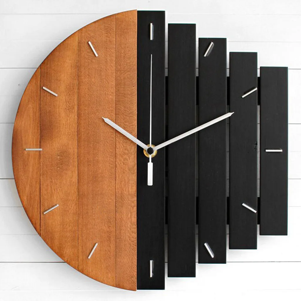 12 inch Wooden Wall Clock Modern Design Nordic Living Room Decoration Kitchen Clock Art Hollow Wall Watch Home Decoration