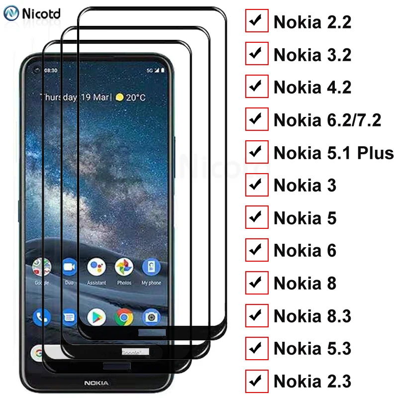 3Pcs Glass for Nokia 3.2 4.2 6.2 7.2 5.1 Plus 3 5 6 8 7 Plus Glass Screen Protector Tempered Glass For Nokia 8.3 5.3 2.3 3.4