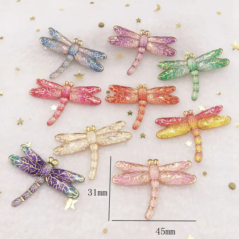 8PCS Shiny Colorful Dragonfly Flat Back Rhinestone Cabochon Miniature Applique 1 Hole Ornament DIY Scrapbook Figurines Craft