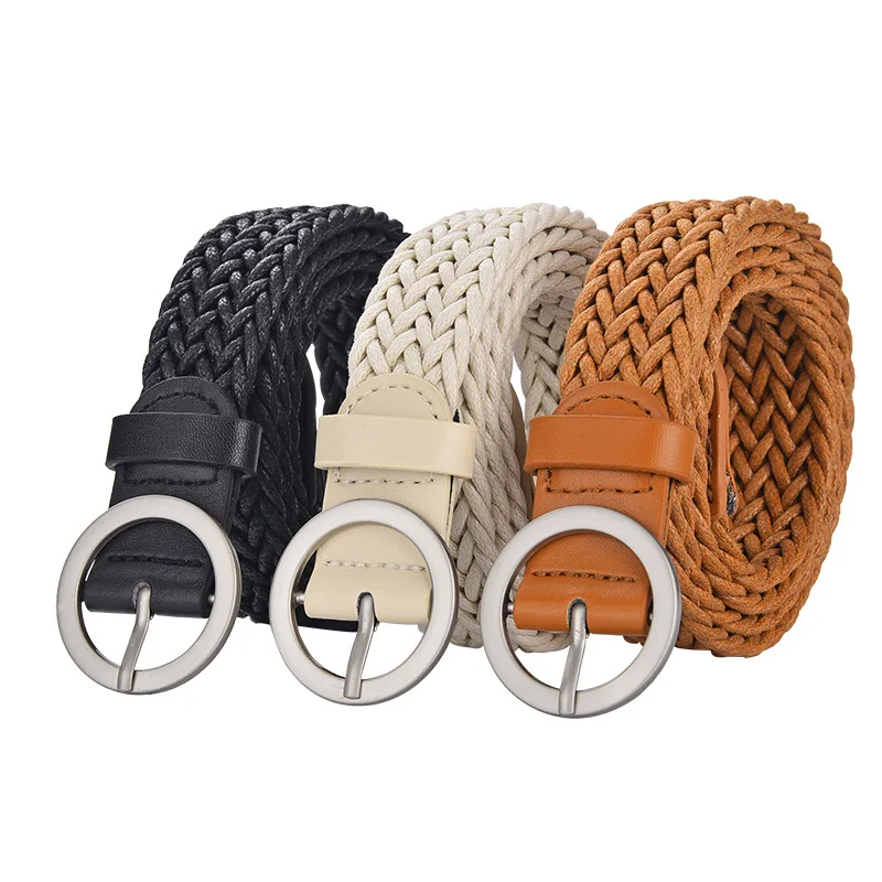 New Wax Rope Women Belt Solid Color Weaving Nonporous Pin Buckle Women's Belt Dress Jeans Fashion Decoration Belt Child Belt