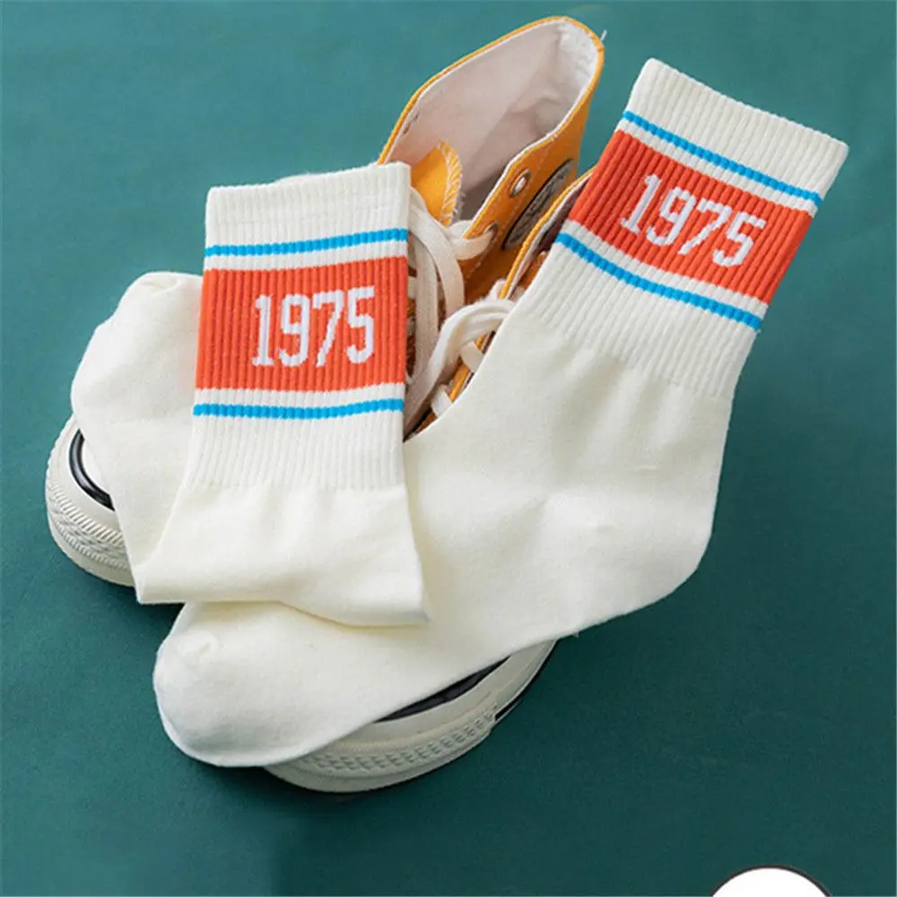 Fashion Personality Women Men Mid Socks Sports Socks Number Striped