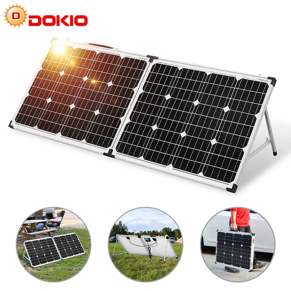 DOKIO Solar Panel 18V 100W + 12V Kontroler ładowania Akumulatora 5V USB Zestaw Solarny Do Domu/Power Bank/Camping/Solarne System Foldable Panel