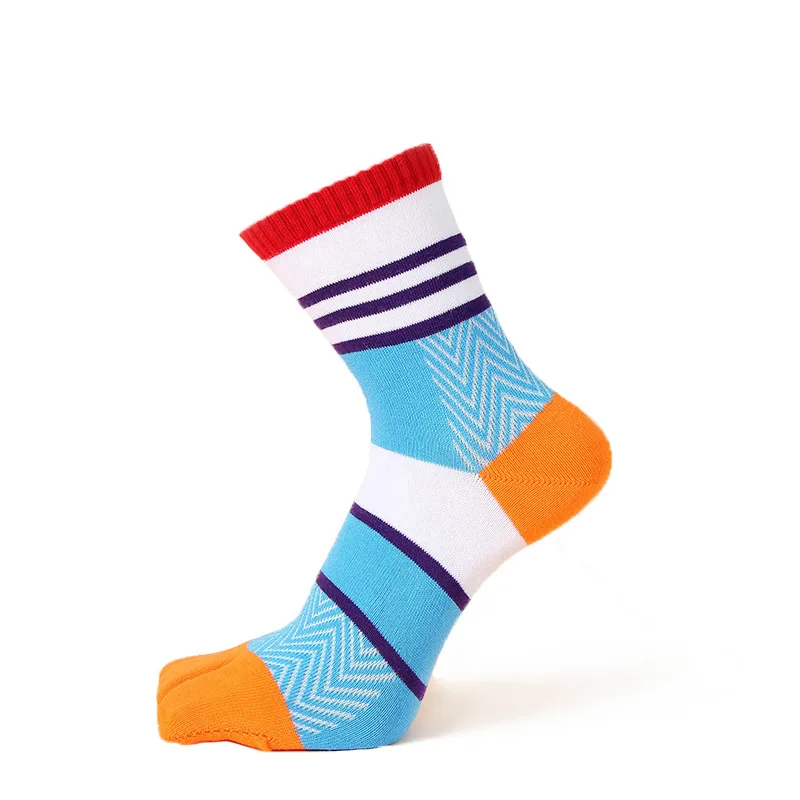 5 Pairs Bright Color Two Toe Tabi Socks for Men Boys Young Fashion Colorful Striped Cotton Deodorant Two Finger Socks Man Short