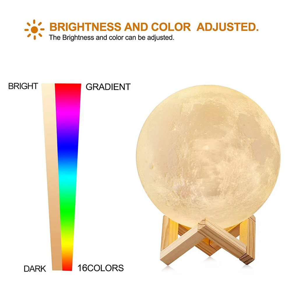 3D Print Moon Light Table Lamp Colorful Change Touch USB Rechargeable LED Night Light Remote Control Moon Lamp Table Home Decor