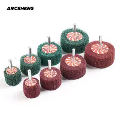 1Pcs 6MM Shank Non-woven Flap Sanding Wheel Fiber Abrasive Scouring Pad Polishing Grinding For Metal Cleaning Head Nylon