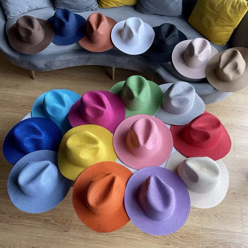 

Fashion Men Women Wide Brim Summer Paper Straw Fedora Panama Hat Jazz Cap Party Formal Top Hat In White Black Pink Beach Sun Hat