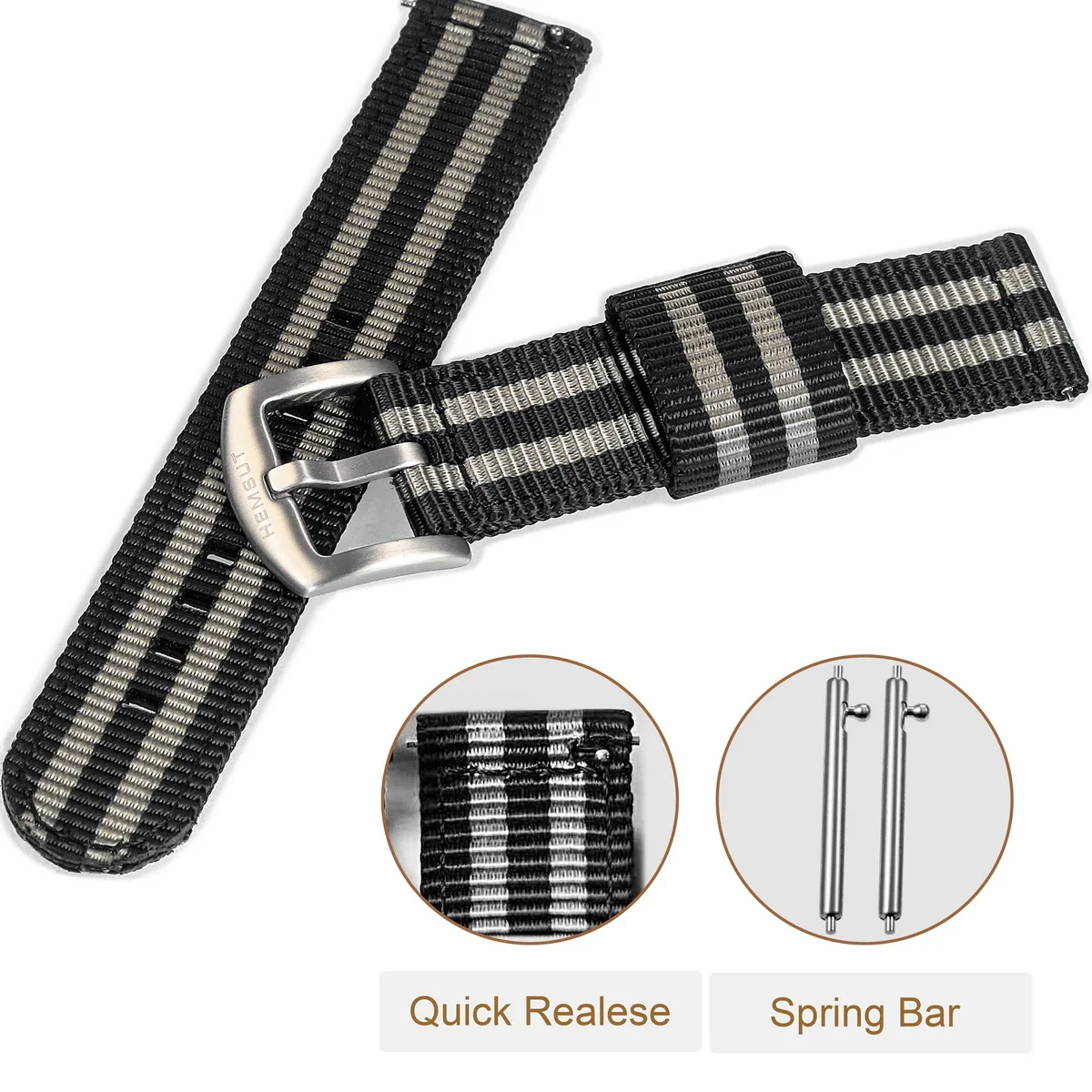 Military Nylon Watch Bands Quick Release Movement Wrist Straps For Men Heavy Duty Brushed Buckle 18mm 20mm 22mm 24mm