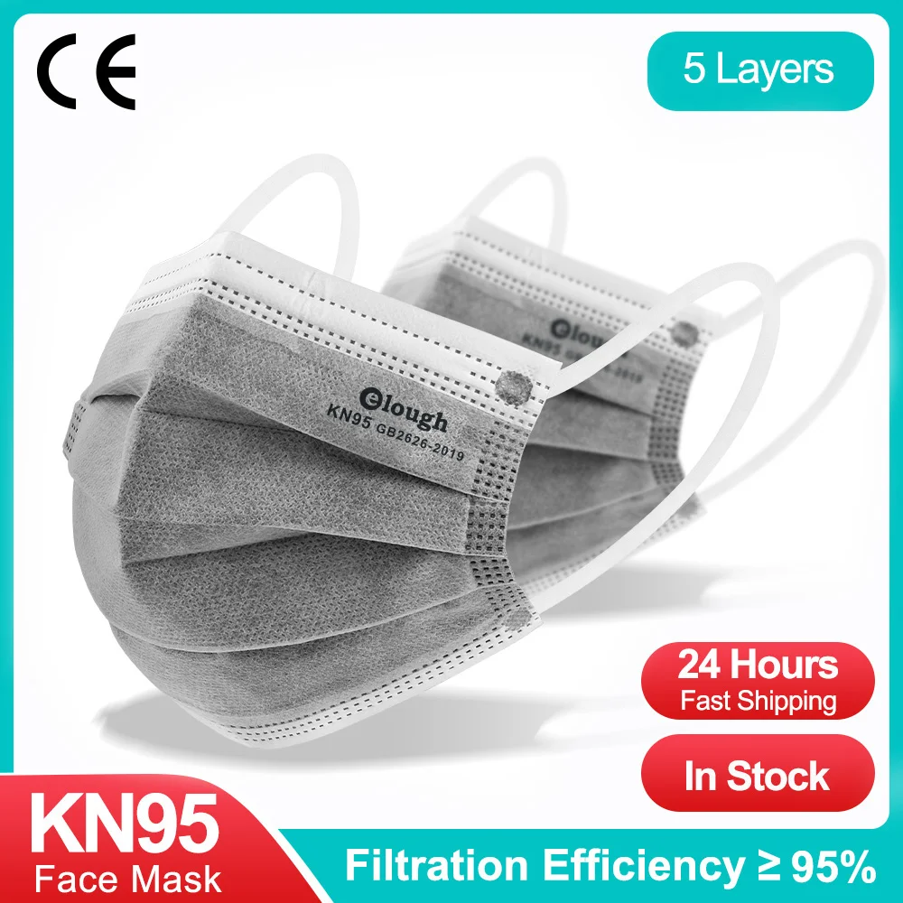 Elough Filter KN95 Masks 5 Layers Adult Activated Carbon Certifed FFP2 Mask CE Gray Resuable Mascarilla FPP2 Homologada