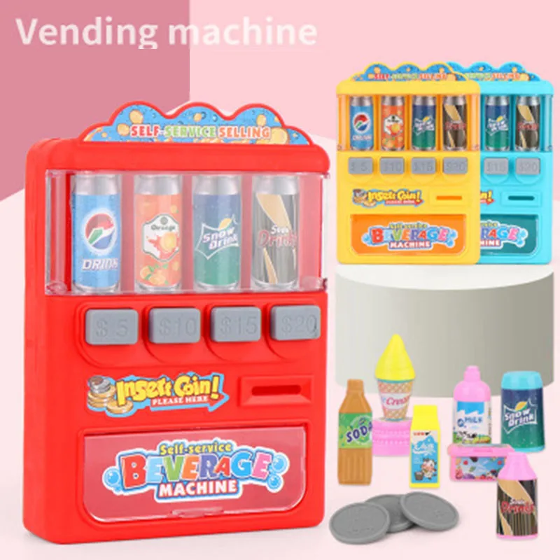 Mini Vending Machine Children Coin-Operated Beverage Machine Self-Service Insert Coins Candy Selling Machine Toys