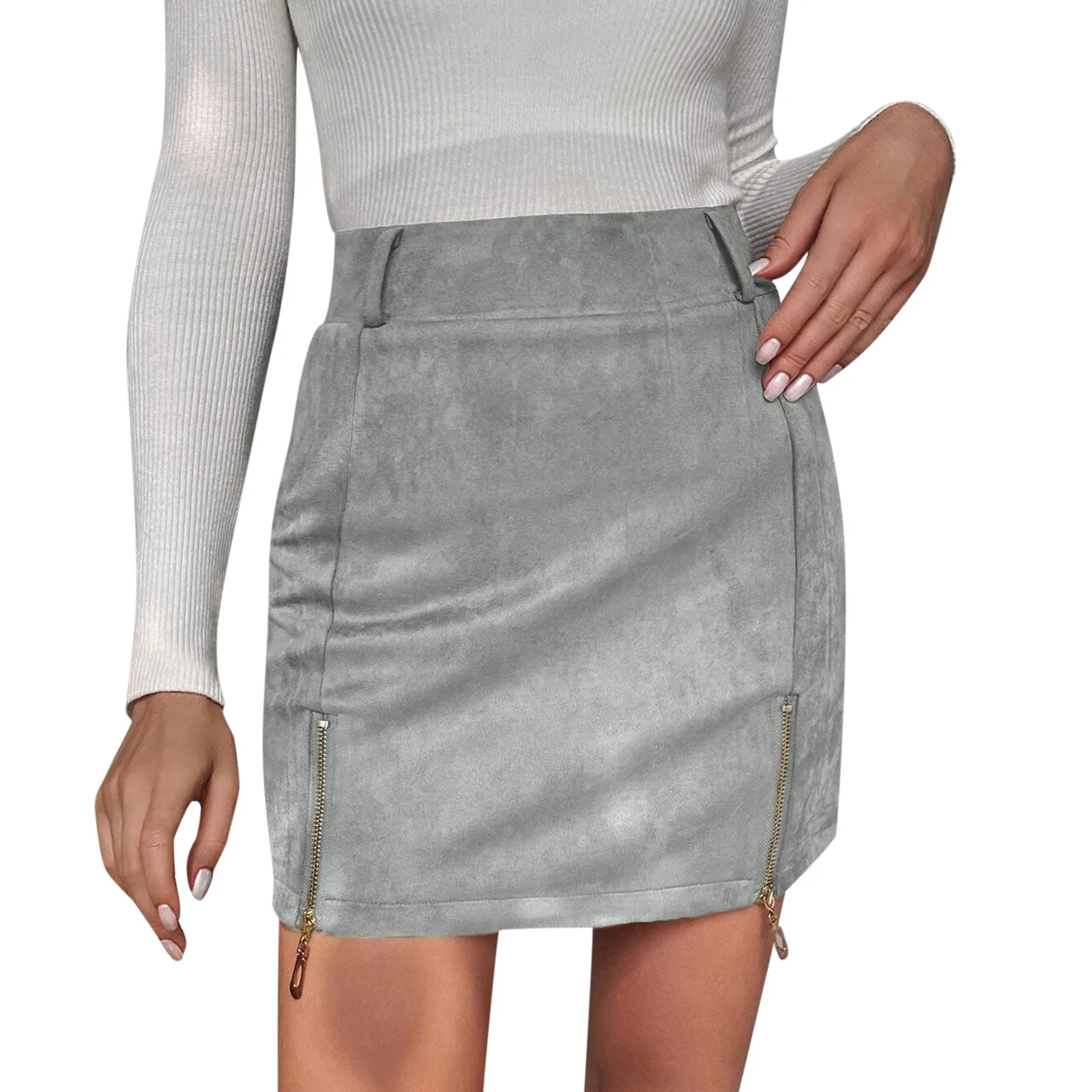 Vrouwen Rok 2022 Temperament Fashion High Street Suede Rok Rits Hip Wrap Rokken Bodycon Korte Mini Rokken Voor Lady meisjes