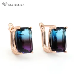 S&Z DESIGN New Fashion Square Imitation Tourmaline Dangle Earrings For Women Fine 585 Rose Gold Color Wedding Jewelry