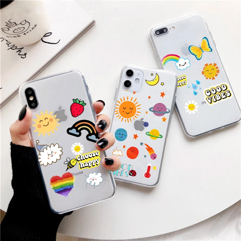 Clear Rainbow Cartoon Phone Case For iPhone X S XR MAX Case Soft Silicone Case For iPhone 12 11 Pro Max mini 6S 7 8 Plus SE 2020