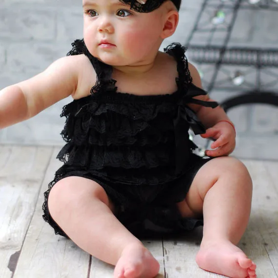 Hot Baby Royal Lace Romper Infant Girls Boy Posh Petti Ruffle Strap Romper with Ribbon Bow and Headband Kids Jumpsuit Cloth