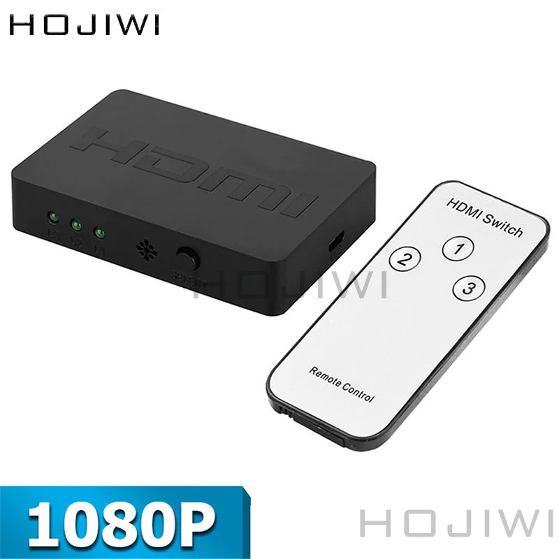 HOJIWI 3 input 1 Output 1080p Mini HDMI Compatible Splitter 3 Port Hub Box Switcher With Remote Control for HDTV XBOX  PS3 AC06