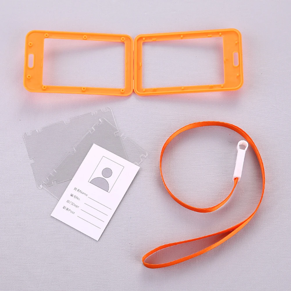 Portable Double Sided Transparent Employee ID Card Holder Name Tags with Lanyard