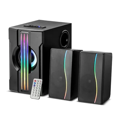 

2.1 desktop computer speakers wooden 3D surround subwoofer high volume RGB colorful lights multimedia bluetooth speaker AUX USB