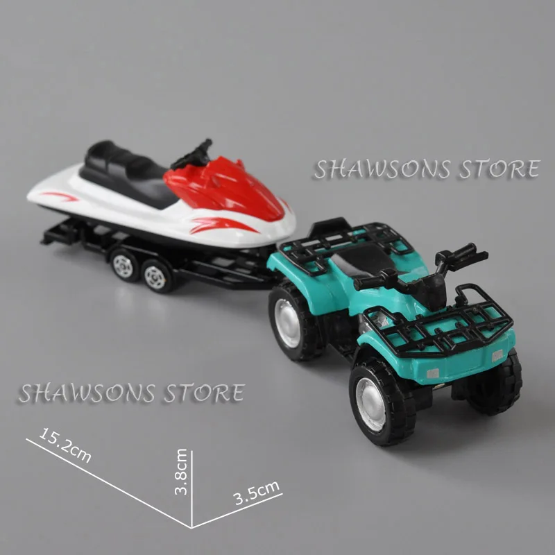 1:36 Diecast Metal Quad ATV With Jet-Ski Trailer Model Toys Miniature Replica