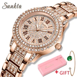 Sunkta Women Watches Classic Roman Numbers Quartz Watch Woman Fashion Casual Bling Ladies Watch Waterproof Luminous Reloj Mujer