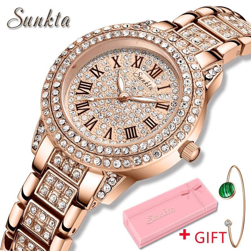 Sunkta Women Watches Classic Roman Numbers Quartz Watch Woman Fashion Casual Bling Ladies Watch Waterproof Luminous Reloj Mujer