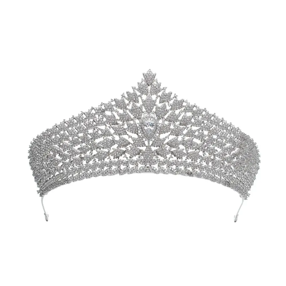 Big Cubic Zirconia Princess Tiara Diadem for Bridal Wedding Hair Jewelry Accessories Hairpieces CH10245