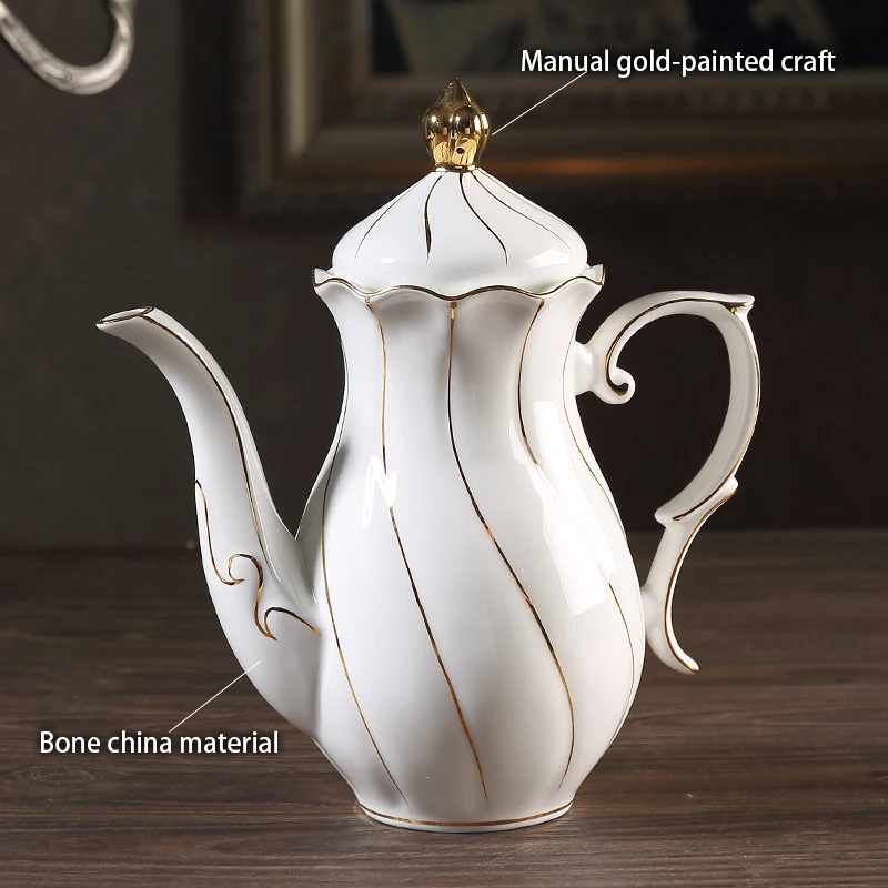 Gold Inlay Bone China Coffee Set Europe Porcelain Tea Set Ceramic Pot Creamer Sugar Bowl Teapot Coffee Cup Tea Mug Coffeeware