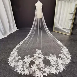 Bella Del Merletto Del Fiore Velo Da Sposa 3 Metri 1 Strato di Tulle Cattedrale Avorio Velo Da Sposa con Pettine Accessori Da Sposa
