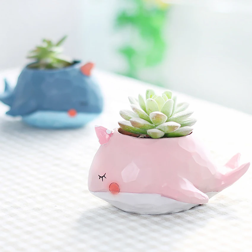 1pcs Resin Plant Pot Cartoon Mini Whales Flower Pot Vase Animals Succulent Plant Pot Planter Home Office Desktop Decoration