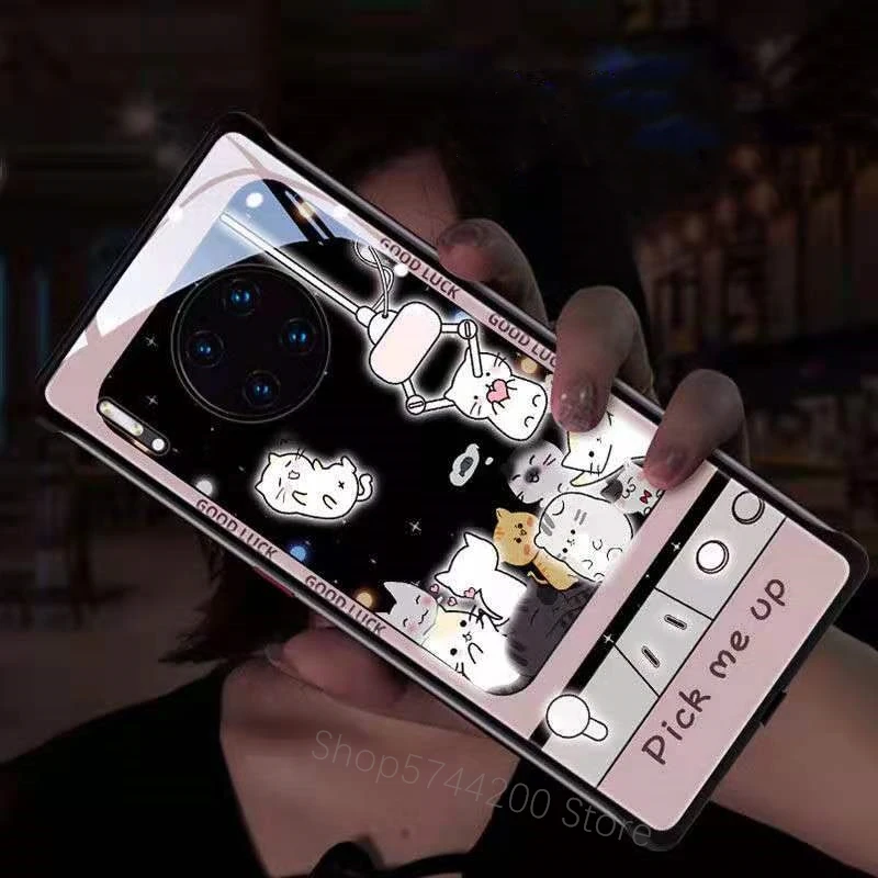 

Luxury Cartoon Logo For Huawei P30 P40 P20 Pro Mate 20 30 Pro Case Flash Lighting Shine Cover Music Control Luminous