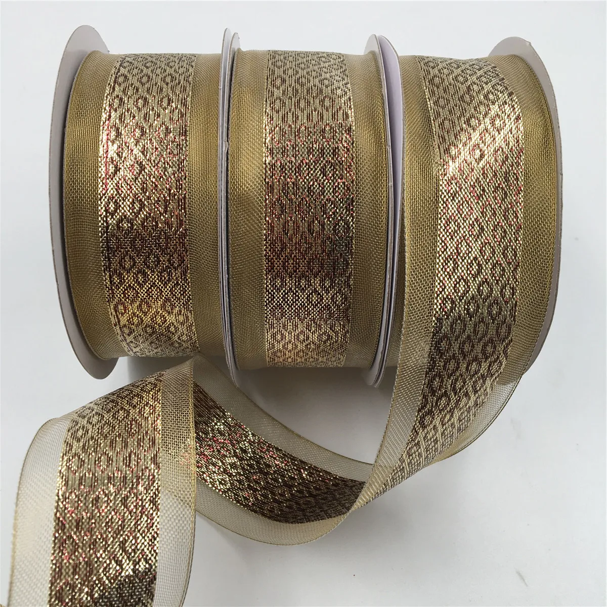 

25YARDS 38MM Wired Edge Burgundy Metallic Lurex Gold Ribbon for Birthday Decoration Chirstmas Gift DIY Wrapping 1-1/2" N2083