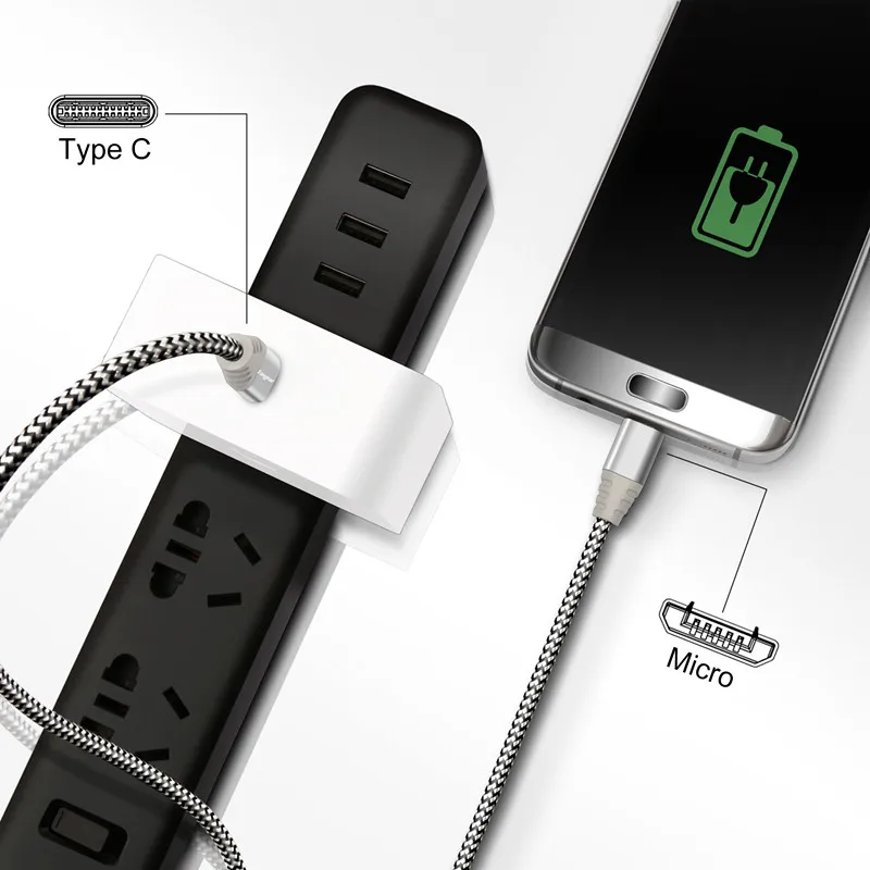 Fasgear USB C To Micro USB Cable Data Cord Charger 3A USB Cable For Mobile Phone Samsung Xiaomi  Redmi Huawei Charger Cord