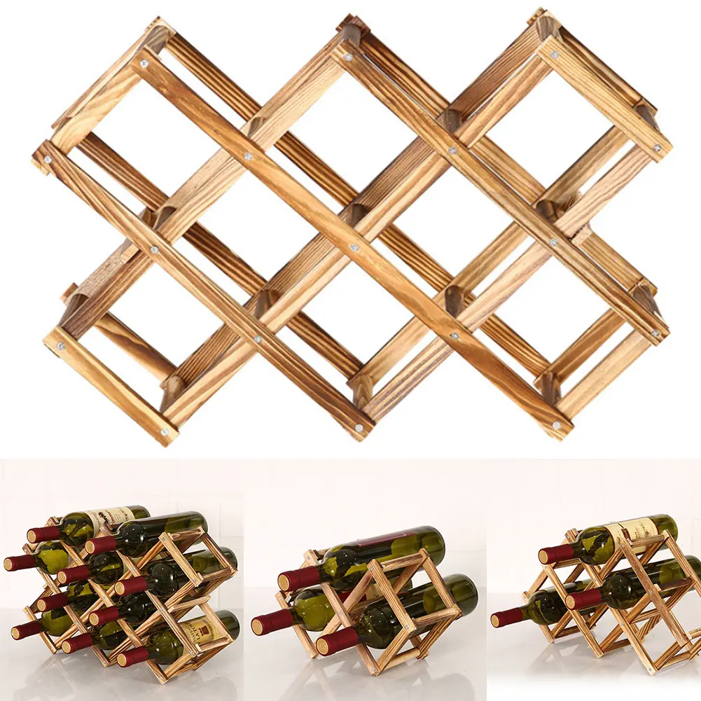 3/6/10 Bottle Holders Wooden Wine Rack Folding Bottle Bar Shelf Living Room Decorative Cabinet Red Wine Display Storage Racks